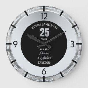 Reloj Redondo Grande 25 años de Boda Silver Personalizado