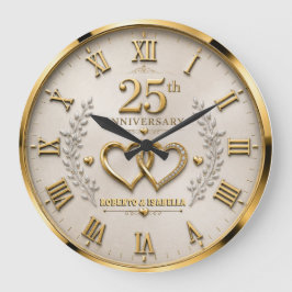 Reloj Redondo Grande 25th Anniversary Elegant Silver & Gold Wedding