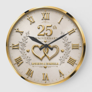 Reloj Redondo Grande 25th Anniversary Elegant Silver & Gold Wedding 