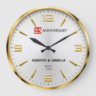 Reloj Redondo Grande 25th Anniversary Elegant Silver & Gold Wedding 