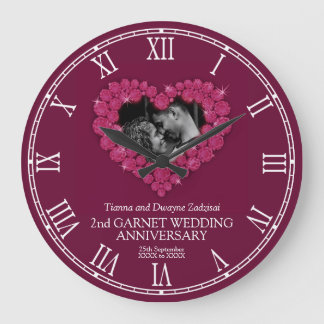 Reloj Redondo Grande 2.º aniversario del boda del corazón de la foto de