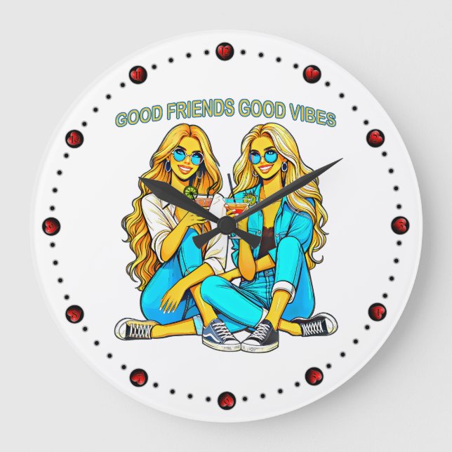 Reloj Redondo Grande 2 Freundinnen Good Friends Good Vibes mit Cocktail (Anverso)