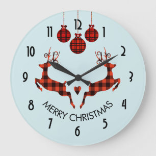 Reloj Redondo Grande 2 Navidades de ciervo saltando al estilo rústico