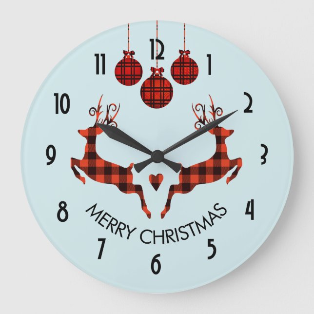 Reloj Redondo Grande 2 Navidades de ciervo saltando al estilo rústico (Anverso)