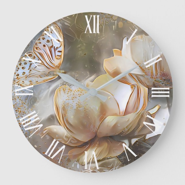 Reloj Redondo Grande 2 Silk Gold White Unique Roses Art Dream (Anverso)