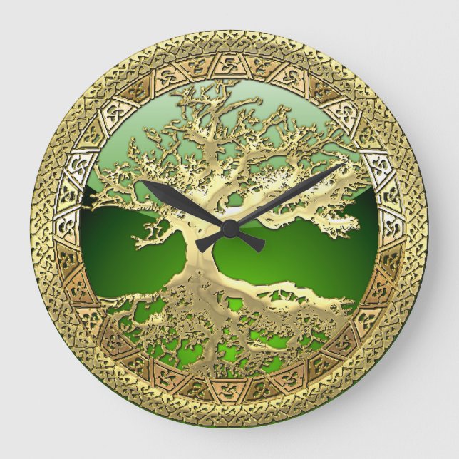 Reloj Redondo Grande [35] Árbol celta dorado de vida (Anverso)