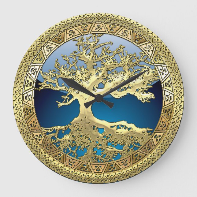 Reloj Redondo Grande [35] Árbol celta dorado de vida (Anverso)
