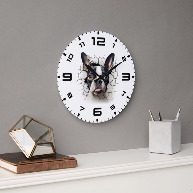 Reloj Redondo Grande 3.ᵉʳ Agujero del Terrier de Boston destrozado (Oficina)
