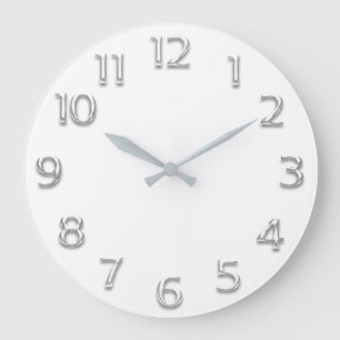 Reloj Redondo Grande 3 D Efecto Plata GRIS Minimalismo Blanco moderno