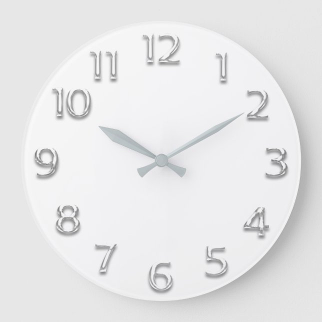 Reloj Redondo Grande 3 D Efecto Plata GRIS Minimalismo Blanco moderno (Anverso)