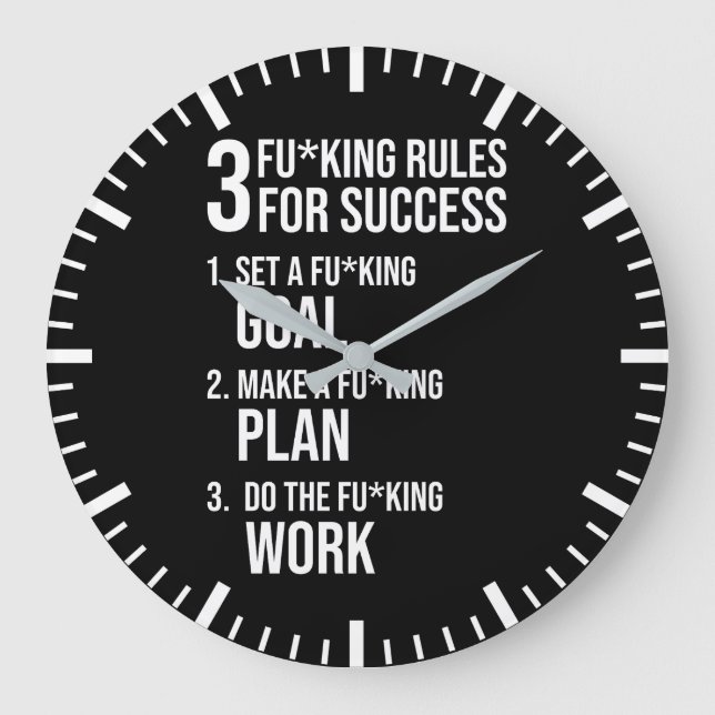 Reloj Redondo Grande 3 Reglas Para El Éxito - Duro Motivación (Anverso)