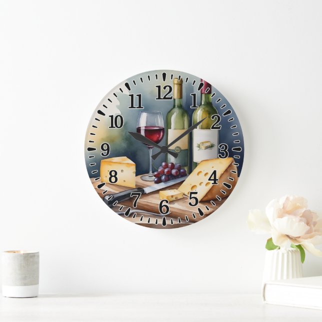 Reloj Redondo Grande #3  Vino y Queso (Hogar)