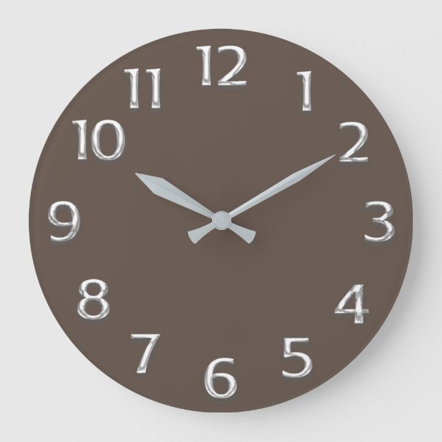 Reloj Redondo Grande 3D Efecto Plata GRIS Minimalismo Marrón moderno (Anverso)