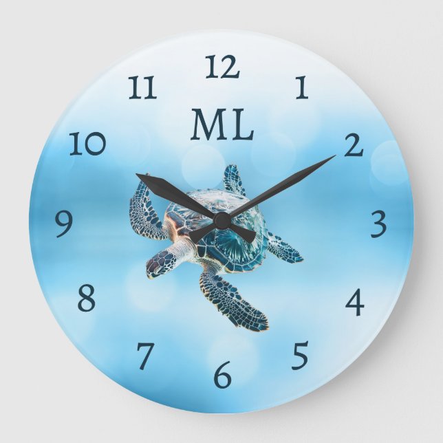 Reloj Redondo Grande 3D Turtle Silver Monogram (Anverso)