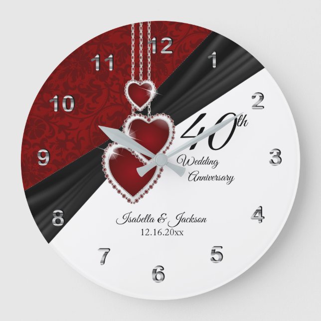 Reloj Redondo Grande 40.º aniversario de Ruby Boda Keepsake en blanco (Anverso)