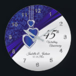 Reloj Redondo Grande 45/65 Aniversario del Boda de Sapphire Keepsake<br><div class="desc">🥇 UN DISEÑO ORIGINAL DE ARTE DE DERECHOS DE AUTOR DE Donna Siegrist SÓLO DISPONIBLE EN ZAZZLE!. Personalice el reloj. Aniversario del 45 o 65 Boda de Sapphire Manténgase listo para que usted lo personalize. Este diseño funciona bien para otros eventos o ocasiones como cumpleaños, boda, años de servicio... o...</div>