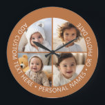 Reloj Redondo Grande 4 Collages de fotos con texto Personalizado curvat<br><div class="desc">Añade 4 fotos y texto para hacer un keepsake especial para un evento de amigos o familiares. El borde y el fondo se pueden cambiar en el área de diseño avanzado. ¡Usa tus fotos de Instagram cuadradas para obtener los mejores resultados! PARA CAMBIAR EL FONDO - haga clic en el...</div>