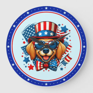 Reloj Redondo Grande 4 de julio USA Patriótico Perro Día de la Independ