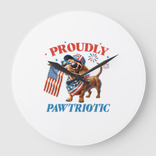 Reloj Redondo Grande 4 de Julio USA Patriótico Perro Orgullosamente
