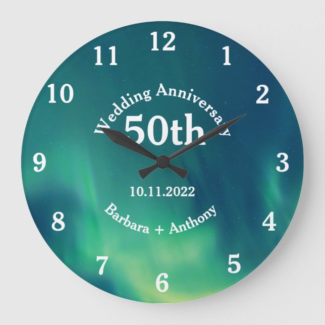 Reloj Redondo Grande 50º Aniversario de Bodas de Oro Aurora Boreal (Anverso)