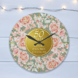 Reloj Redondo Grande 50.º aniversario Boda acuarela Floral Gold<br><div class="desc">50° Aniversario Boda Acuarela Floral Oro Diseño. Personaliza con tus nombres y fecha.</div>