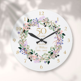 Reloj Redondo Grande 50.º aniversario Boda Floral Lavanda Garland