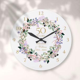 Reloj Redondo Grande 50.º aniversario Boda Floral Lavanda Garland