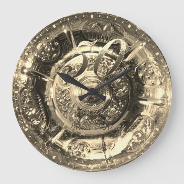 Reloj Redondo Grande 50° Aniversario Boda 1970 2020 Faux Gold (Anverso)