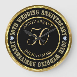 Reloj Redondo Grande 50° Aniversario Oro metálico y Negro