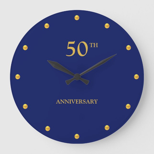 Reloj Redondo Grande 50TH Anniversary & Golden Dots on Navy Blue (Anverso)