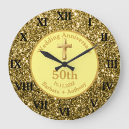 Reloj Redondo Grande 50th Golden Wedding Anniversary Gold Religious Lar