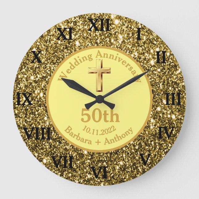 Reloj Redondo Grande 50th Golden Wedding Anniversary Gold Religious Lar (Anverso)