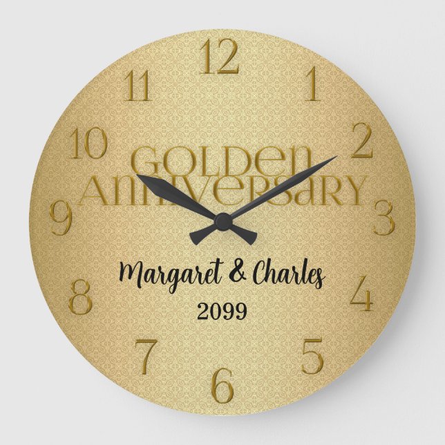 Reloj Redondo Grande 50th Golden Wedding Annivsersary Name (Anverso)
