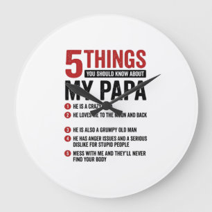 Reloj Redondo Grande 5 cosas sobre mi papá divertido diseño de camiseta