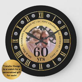 Reloj Redondo Grande 60° Aniversario Boda Regalo de foto Diamante Sesen