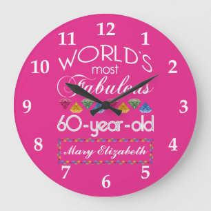 Reloj Redondo Grande 60° cumpleaños Las joyas más coloridas rosadas