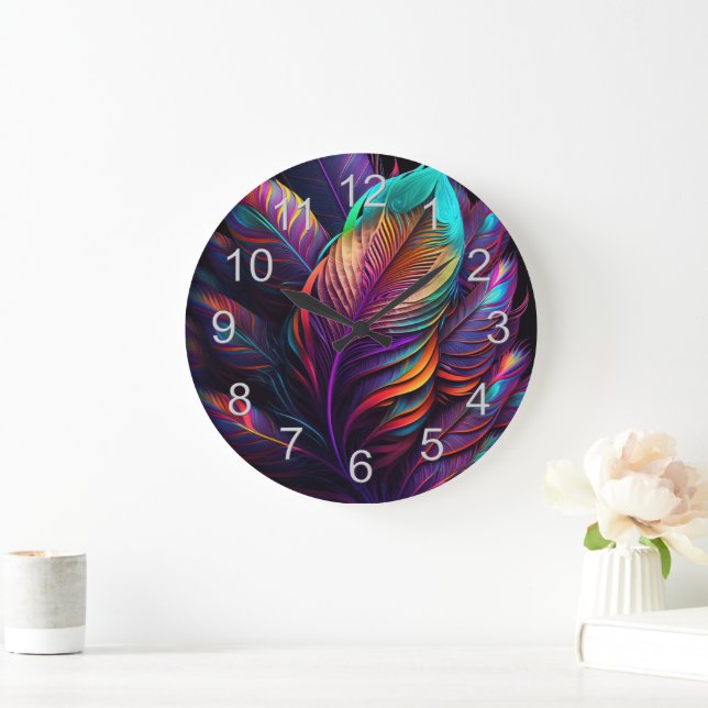 Reloj Redondo Grande 70s 60s Psychedelic Feathers  (Hogar)