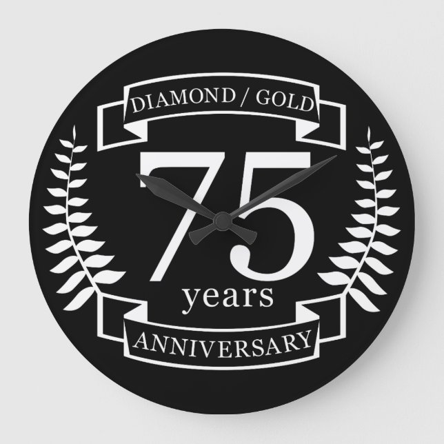 Reloj Redondo Grande 75.º Boda ANIVERSARIO DIAMOND GOLD (Anverso)