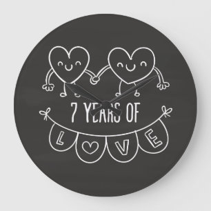 Reloj Redondo Grande 7.º Aniversario Gift Chalk Hearts