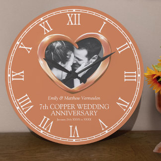 Reloj Redondo Grande 7.º personalizado del aniversario del boda de cobr