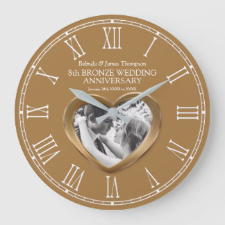 Reloj Redondo Grande 8º aniversario del boda de Bronce personalizado fo