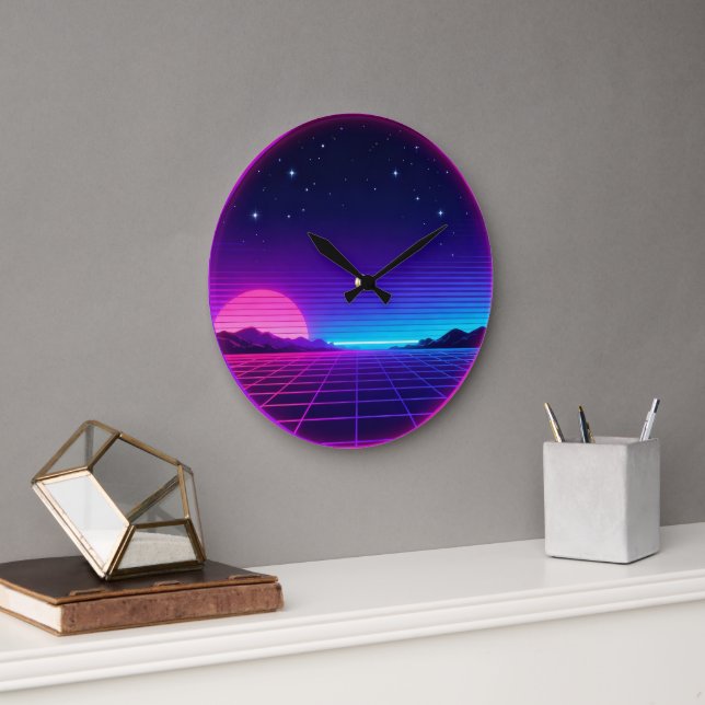 Reloj Redondo Grande 80s Synthwave Neon Sunset Circle Geometric Graphic (Oficina)