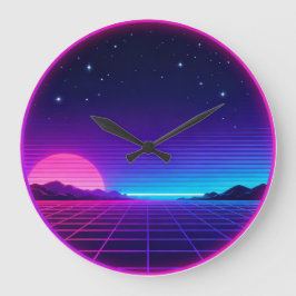 Reloj Redondo Grande 80s Synthwave Neon Sunset Circle Geometric Graphic