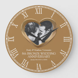 Reloj Redondo Grande 8th Bronze wedding anniversary custom photo heart