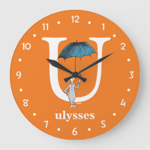 Reloj Redondo Grande ABC del Dr. Seuss: Carta U - Blanco Añadir su no
