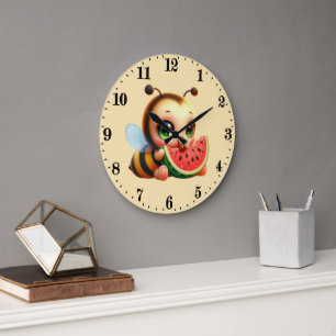 Reloj Redondo Grande Abeja amante de la sandía linda