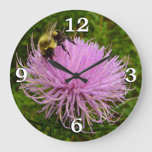 Reloj Redondo Grande Abeja en Flor de Cardo Naturaleza
