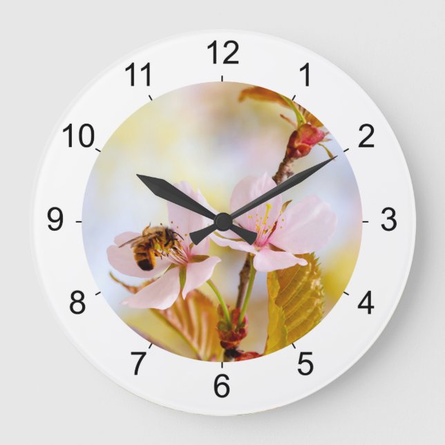 Reloj Redondo Grande Abeja en una flor de la cereza (Anverso)