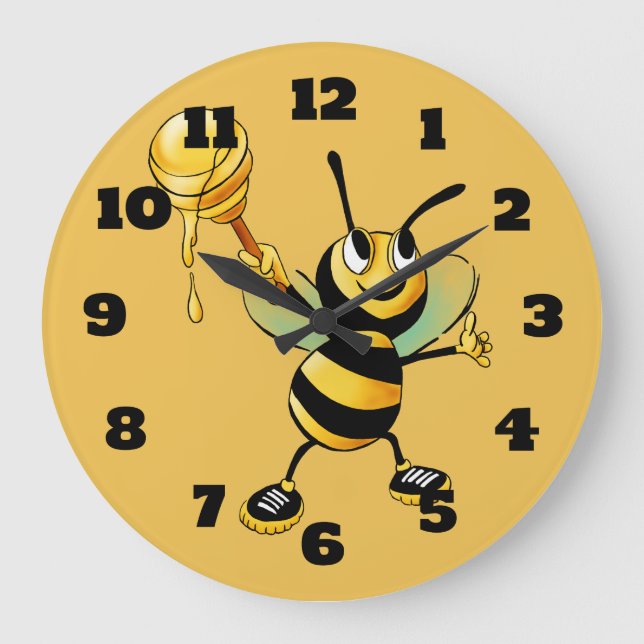 Reloj Redondo Grande Abeja feliz con una sopa de miel (Anverso)