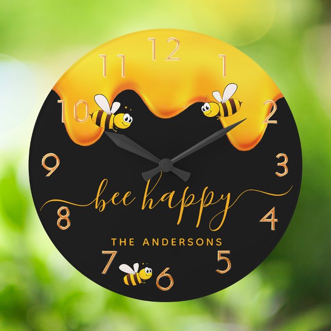 Reloj Redondo Grande Abeja negra feliz miel dulce (Subido por el creador)